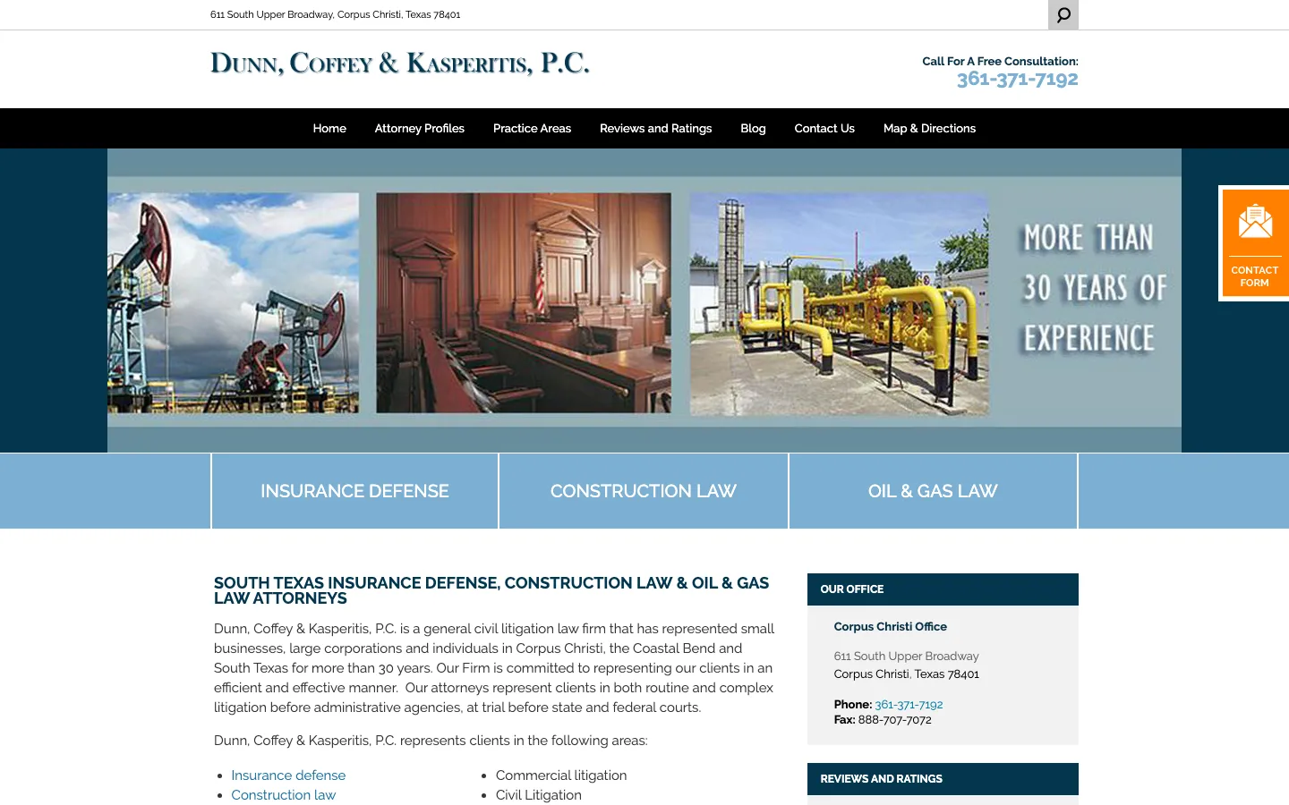 Screenshot of the Dunn, Coffey & Kasperitis, P.C. website