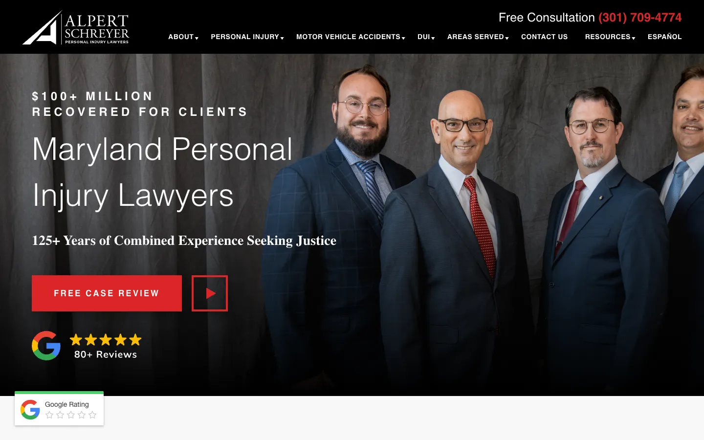 Screenshot of the Alpert Schreyer Personal Injury Lawyers website