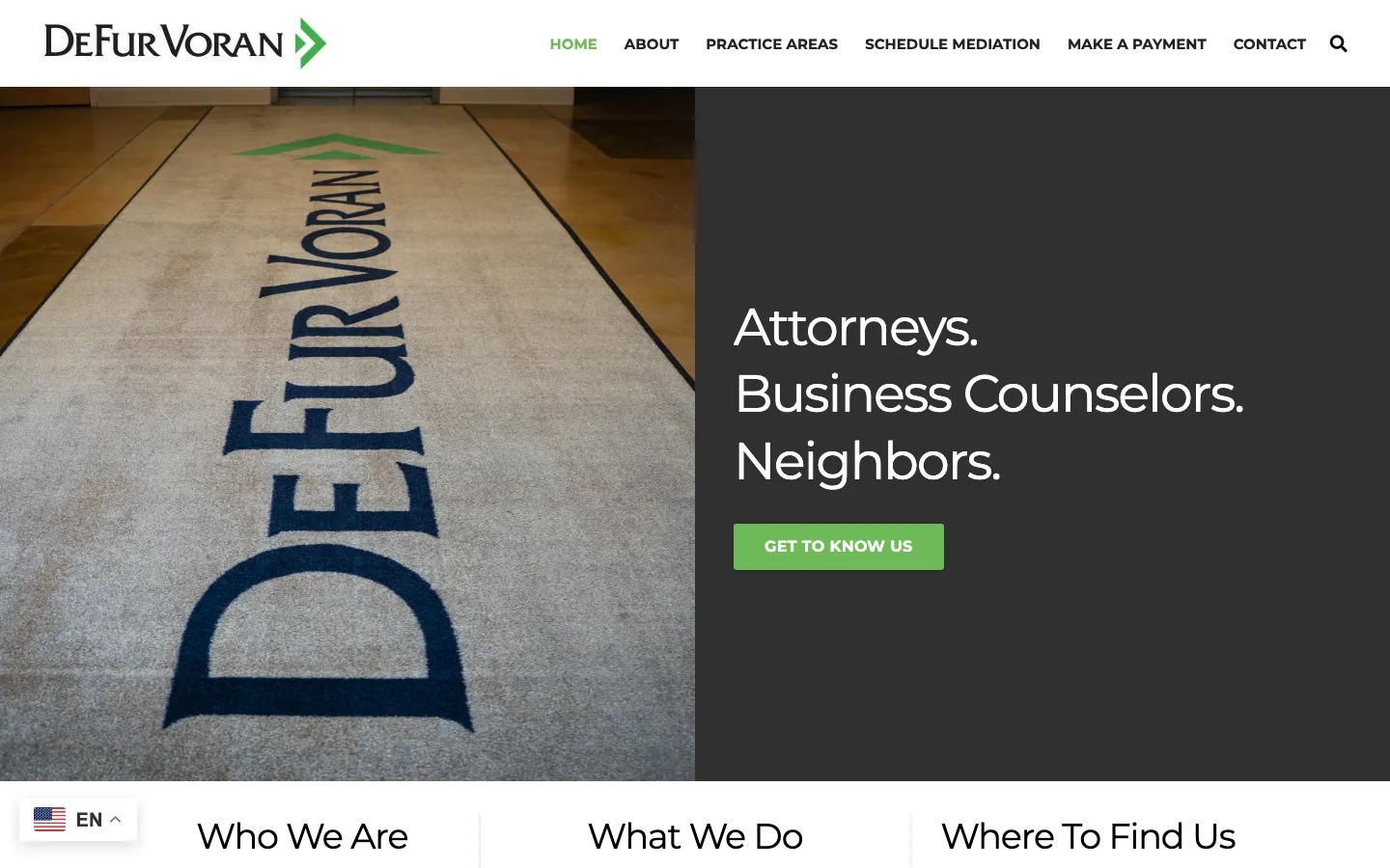 Screenshot of the DeFur Voran LLP website