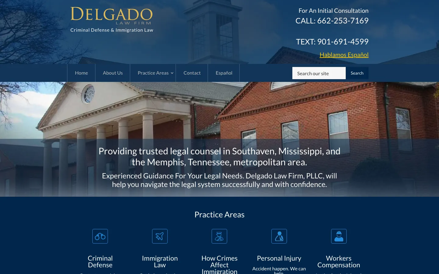 Screenshot of the Delgado Law Firm, PLLC website
