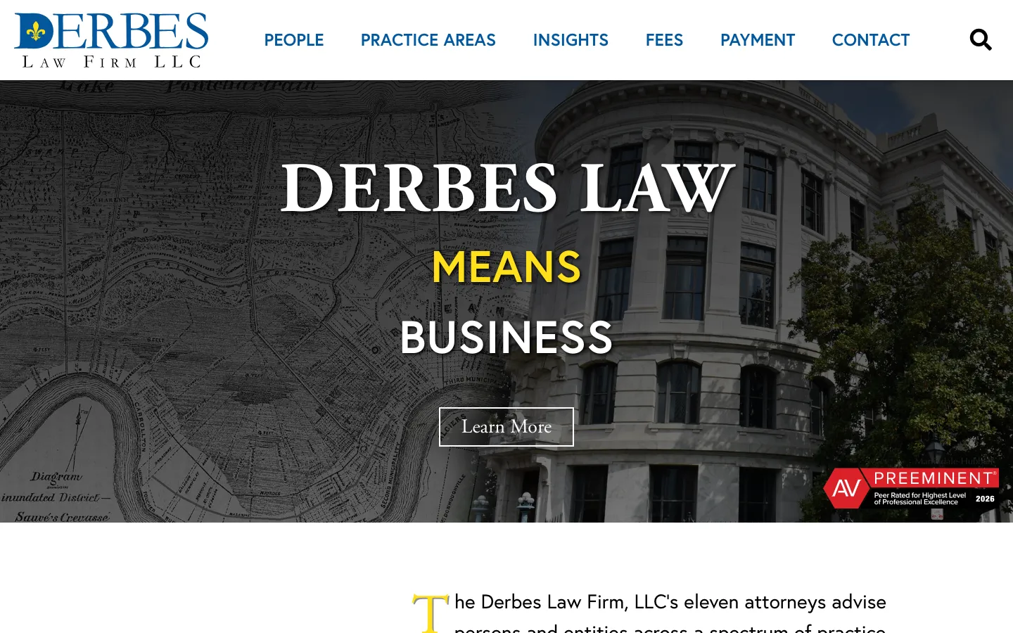 Screenshot of the The Derbes Law Firm, LLC website