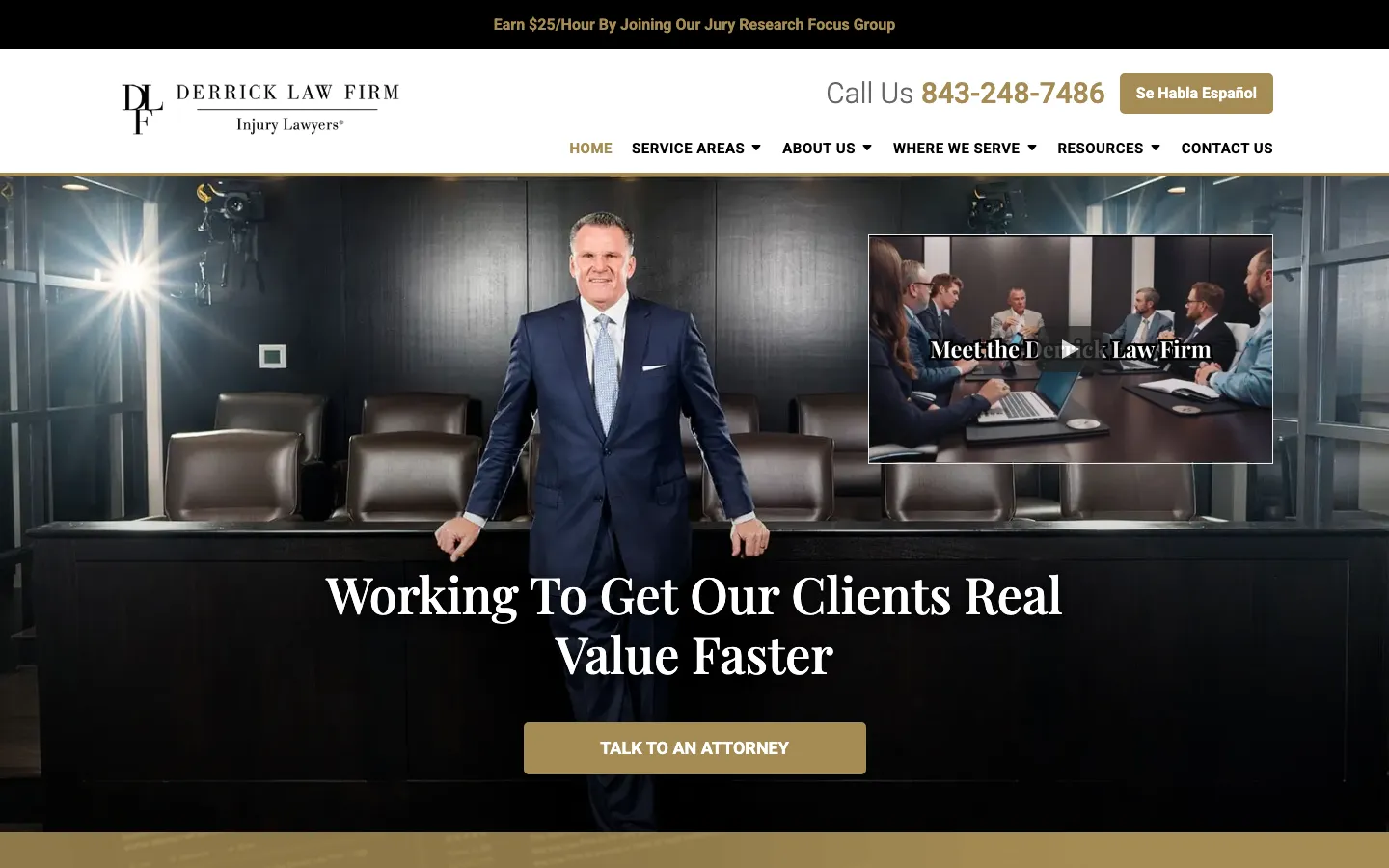 Screenshot of the Derrick Law Firm Injury Lawyers website
