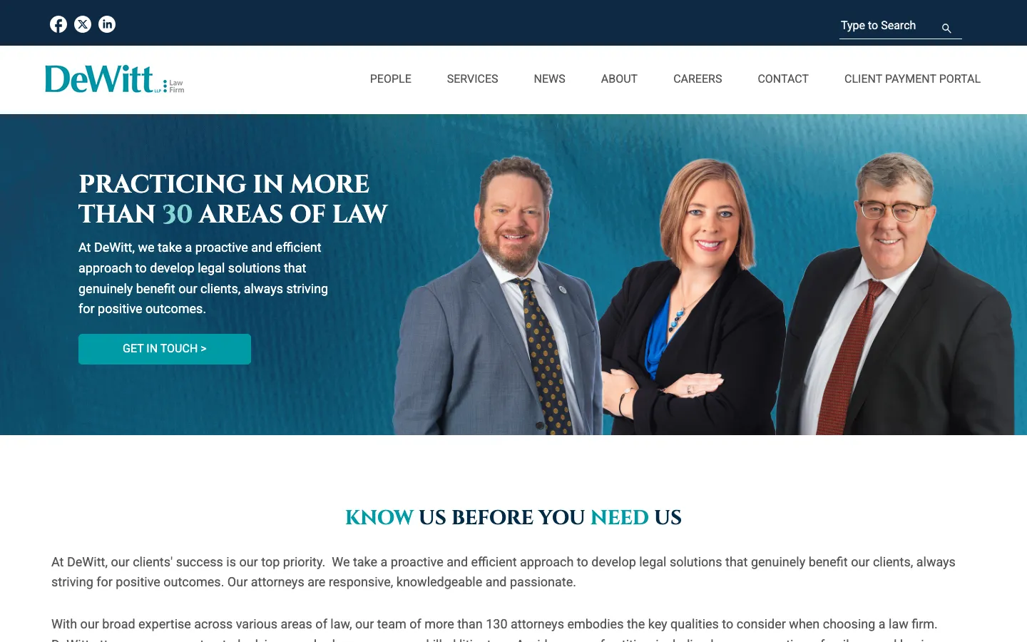 Screenshot of the DeWitt LLP website
