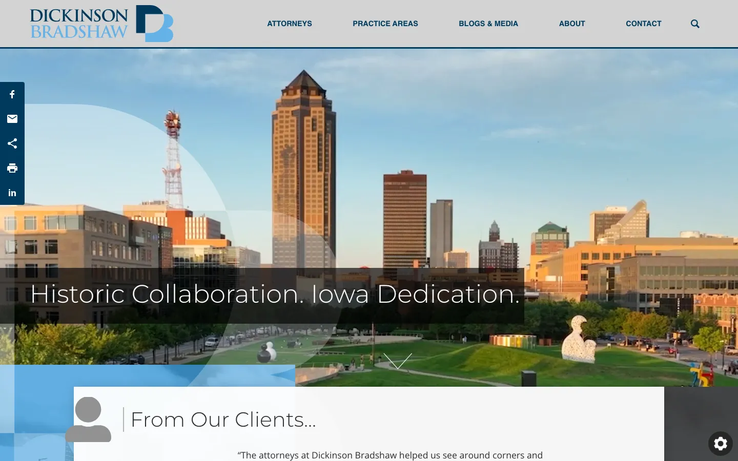 Screenshot of the Dickinson, Bradshaw, Fowler & Hagen, P.C. website