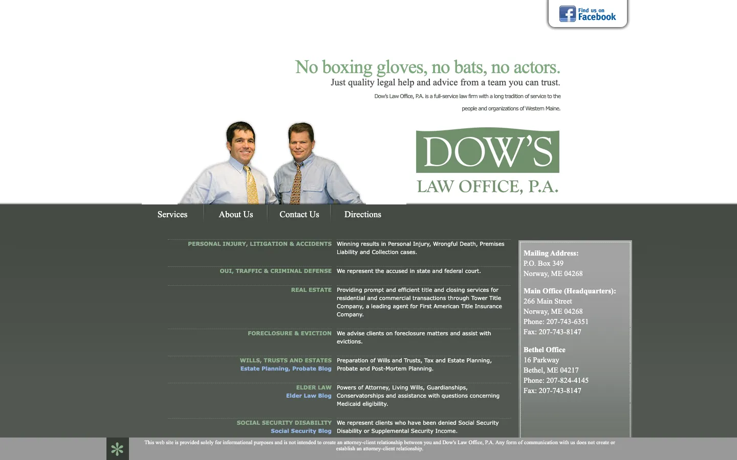 Screenshot of the Dow's Law Office, P.A. website