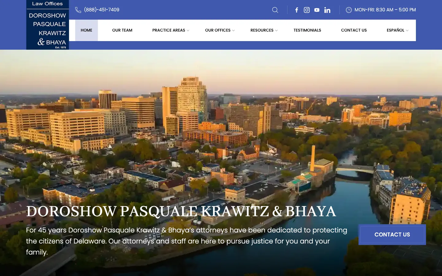 Screenshot of the The Law Offices Of Doroshow, Pasquale, Krawitz & Bhaya website