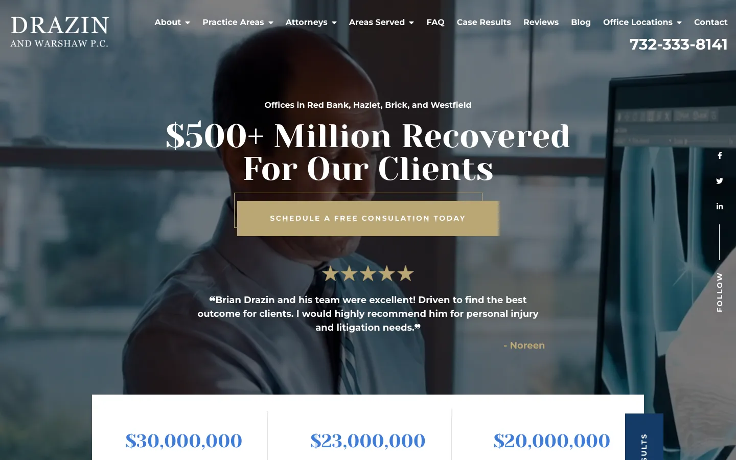 Screenshot of the Drazin & Warshaw, P.C. website