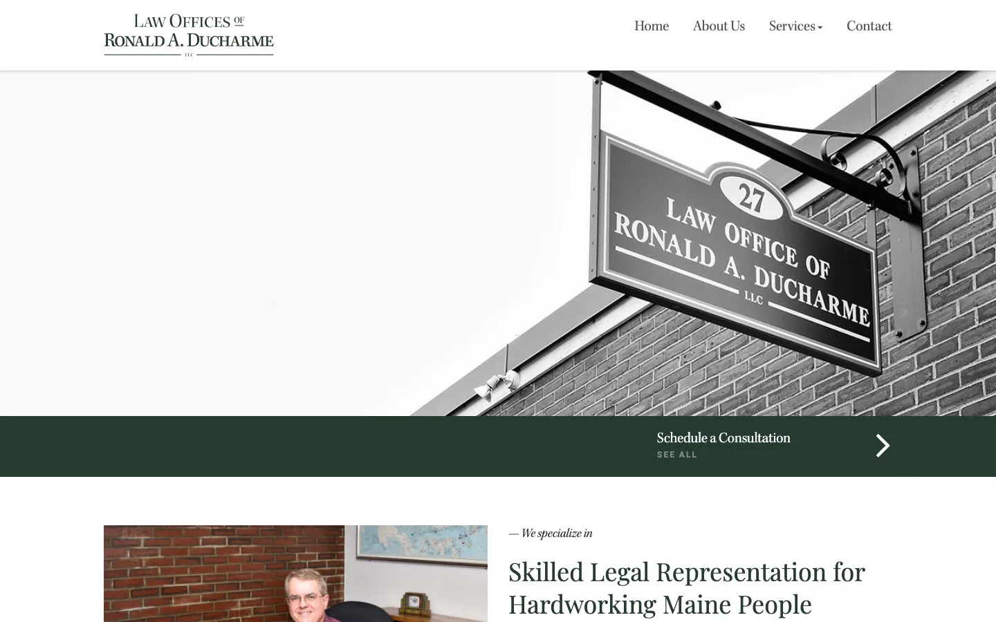 Screenshot of the Law Offices of Ronald A. Ducharme, LLC website