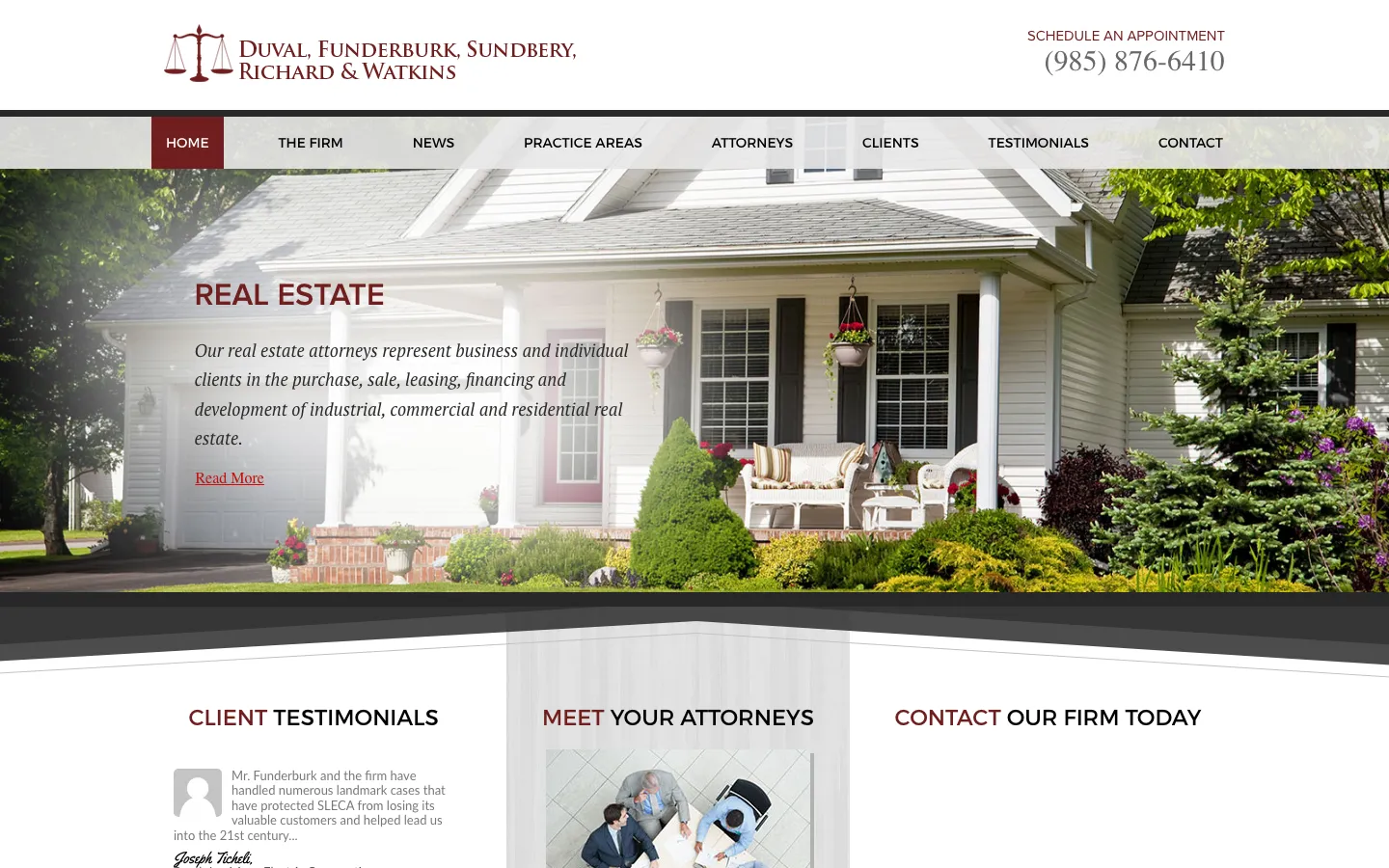 Screenshot of the Duval, Funderburk, Sundbery, Richard & Watkins, A Professional Law Corporation website