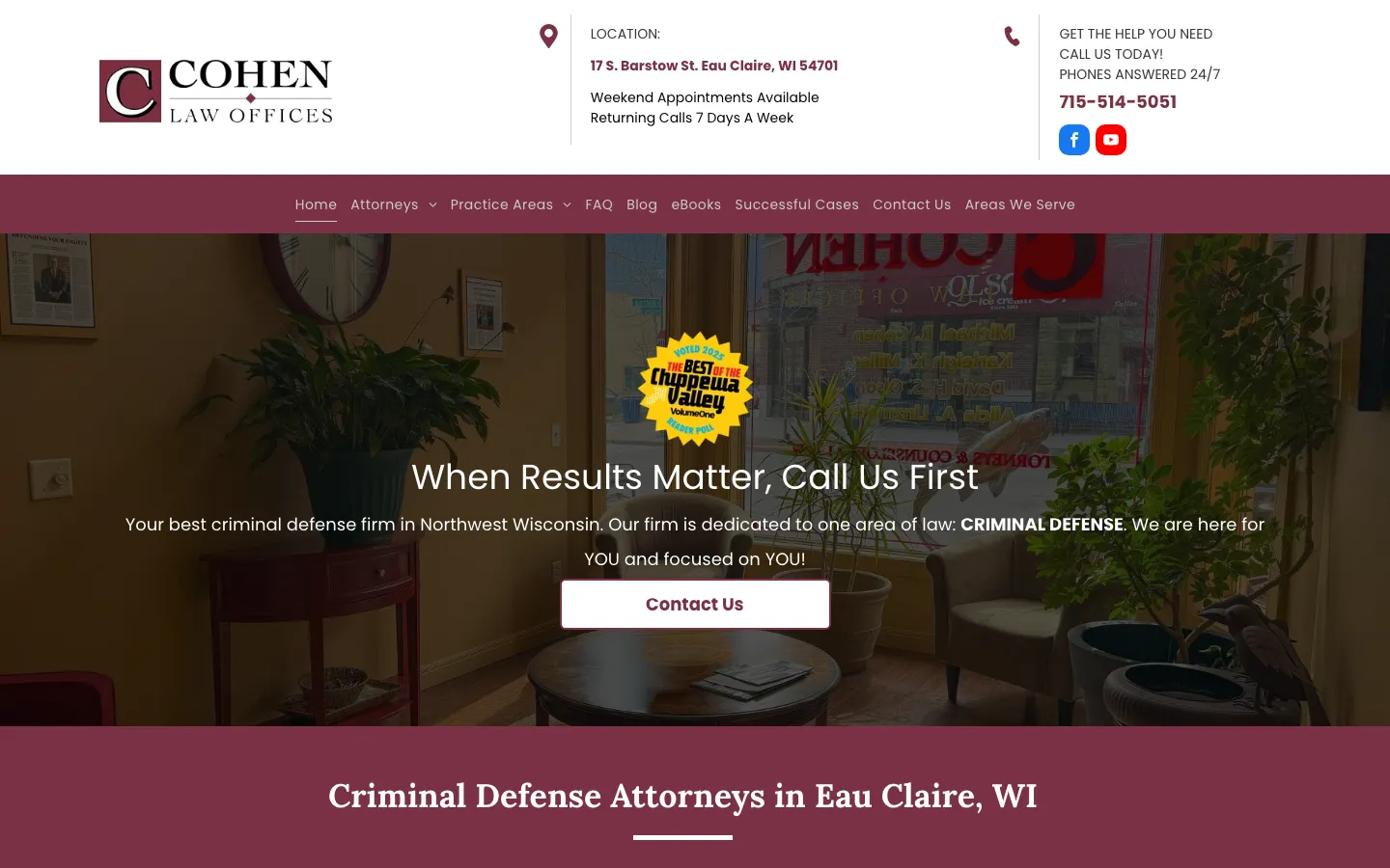 Screenshot of the Cohen Law Offices, LLC website