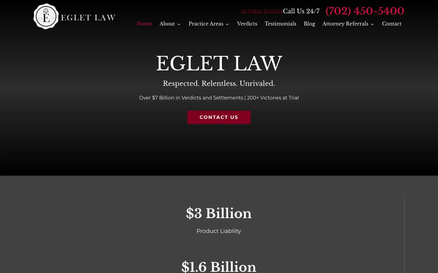 Screenshot of the Eglet Law Group website