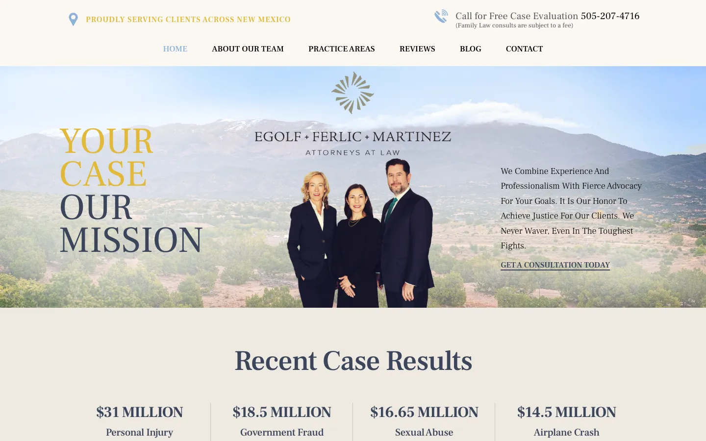 Screenshot of the Egolf + Ferlic + Martinez, LLC website