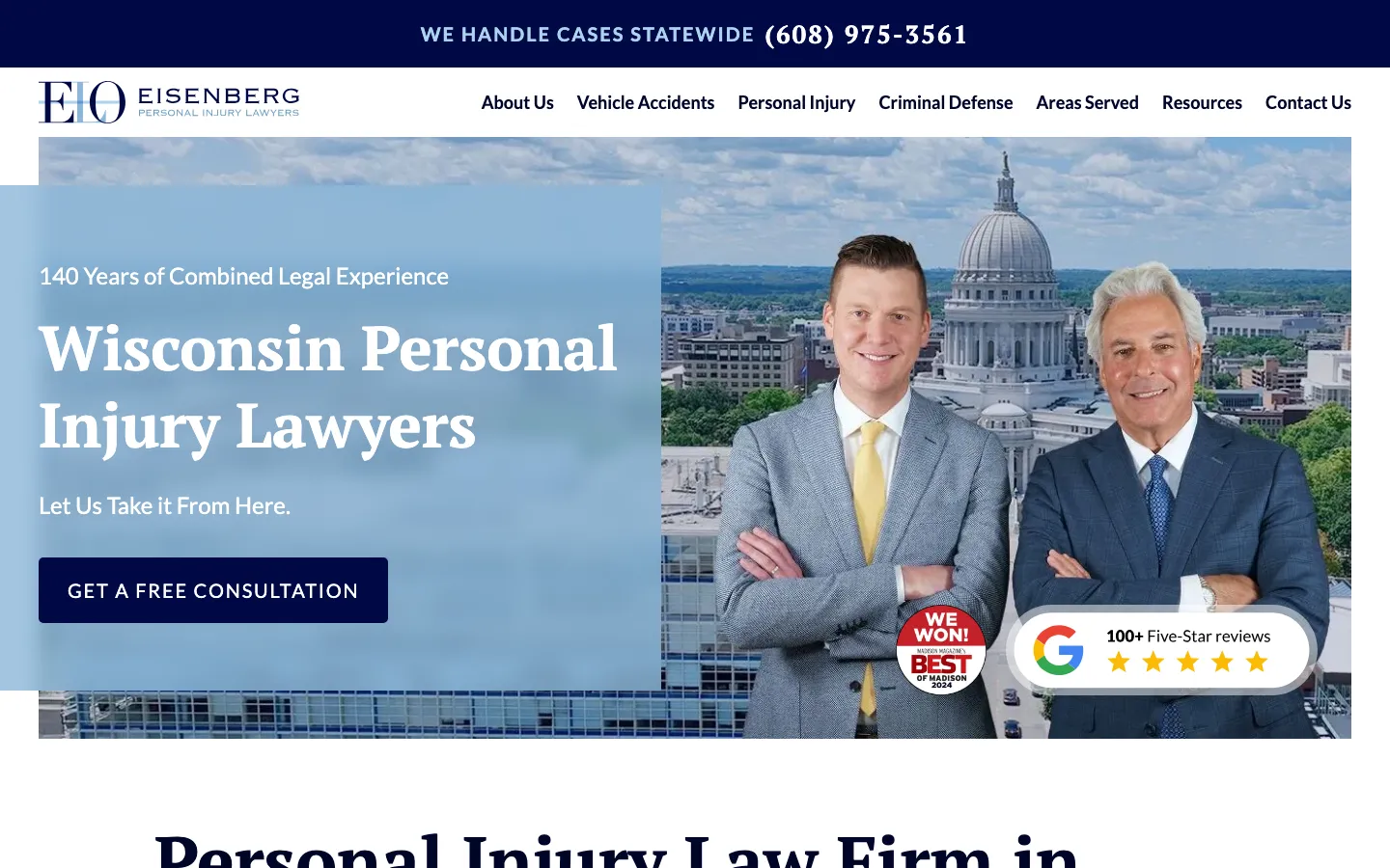 Screenshot of the Eisenberg Law Offices, S.C. website