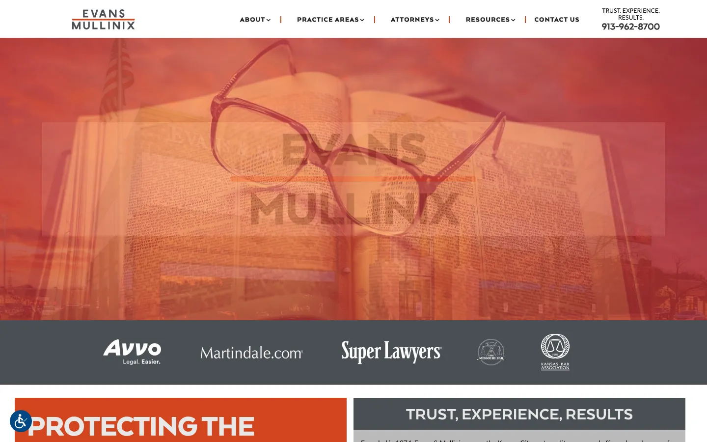 Screenshot of the Evans & Mullinix, P.A. website