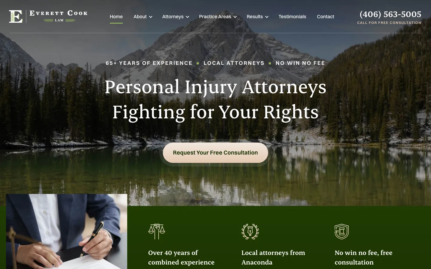 Screenshot of the Everett Cook Law website
