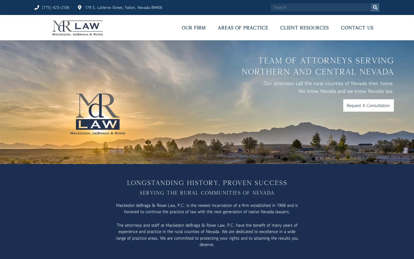 Screenshot of the Mackedon, deBraga & Rowe Law, P.C. website