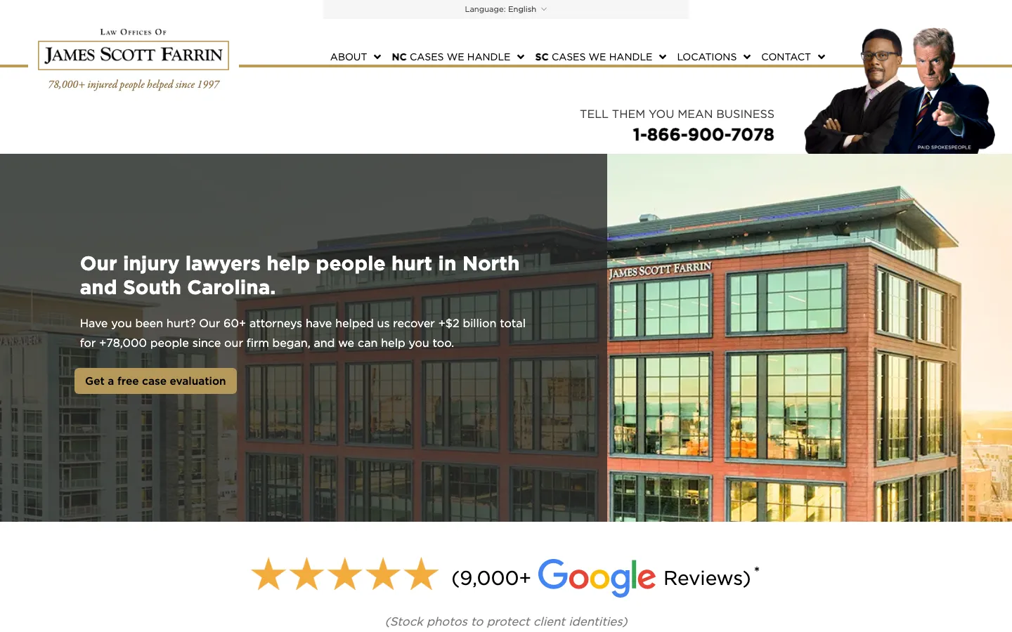 Screenshot of the James Scott Farrin website