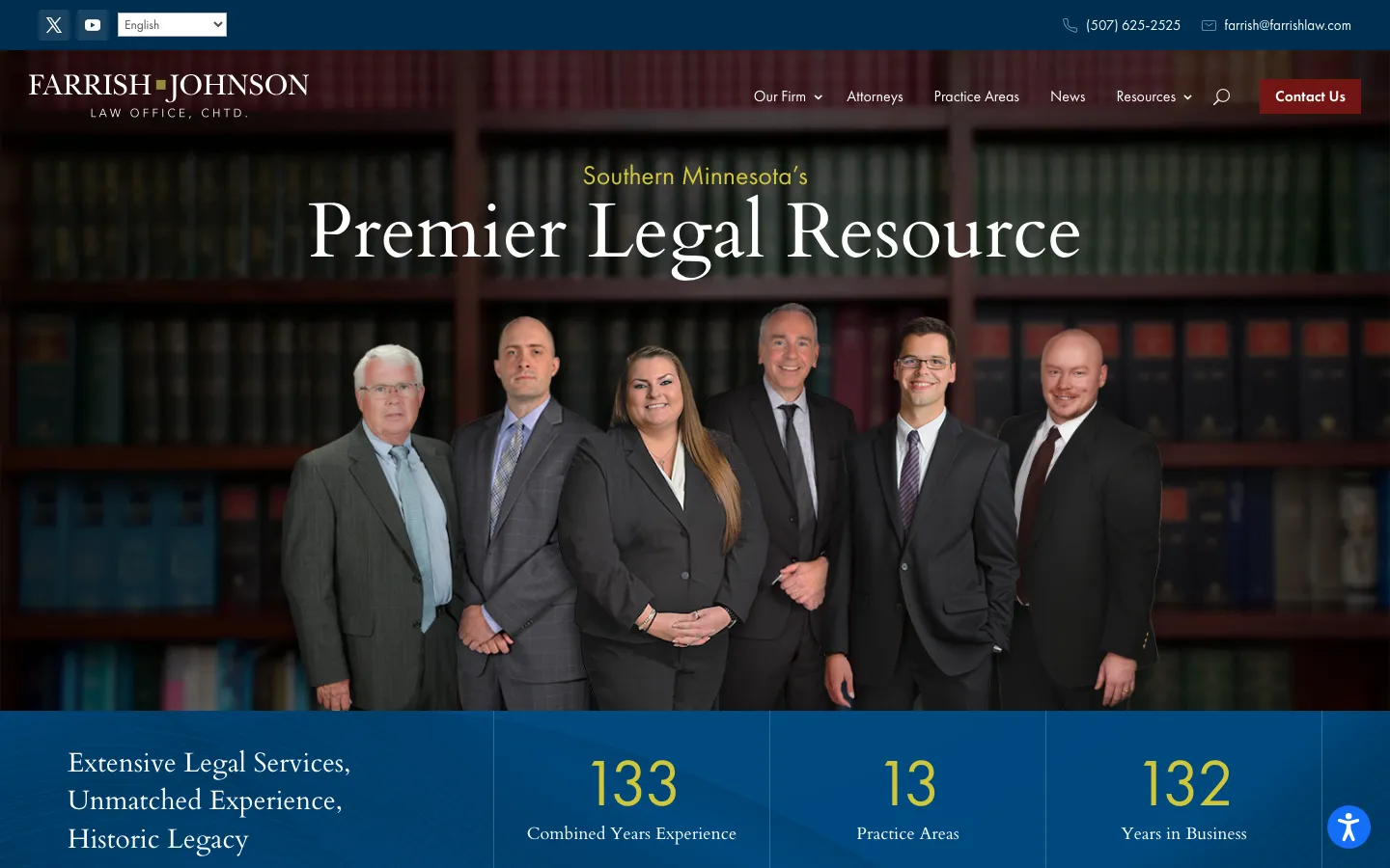 Screenshot of the Farrish Johnson Law Office, Chtd. website