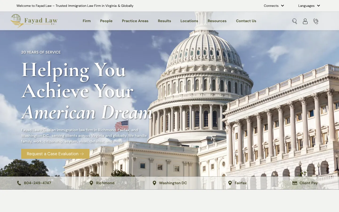 Screenshot of the Fayad Law, P.C. website