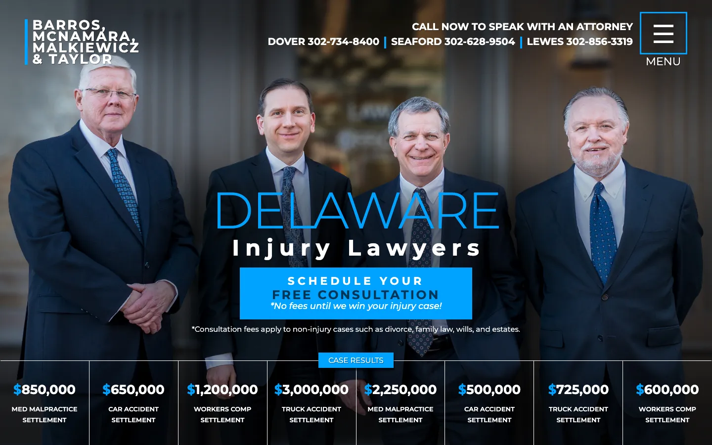 Screenshot of the Barros, McNamara, Malkiewicz & Taylor website