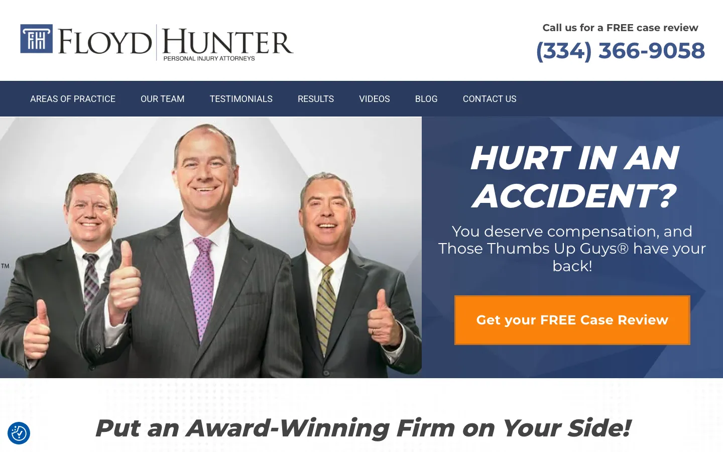 Screenshot of the Floyd Hunter Injury Law website
