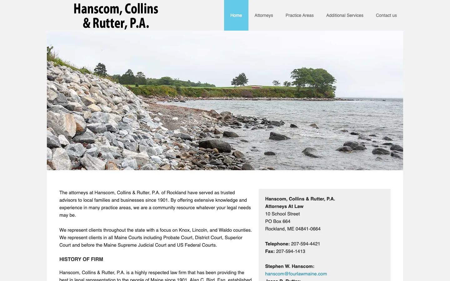 Screenshot of the Hanscom, Collins & Rutter, P.A. website