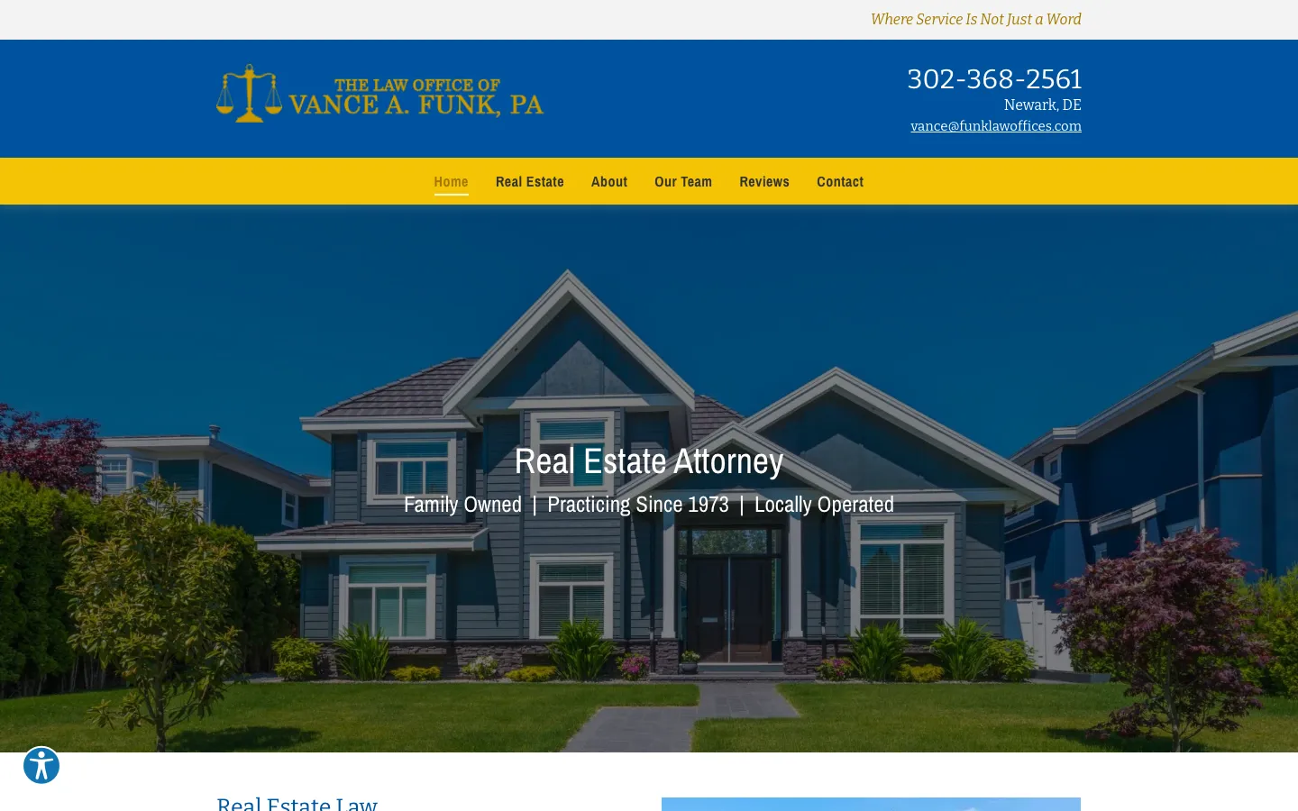 Screenshot of the Law Office of Vance A. Funk, P.A. website