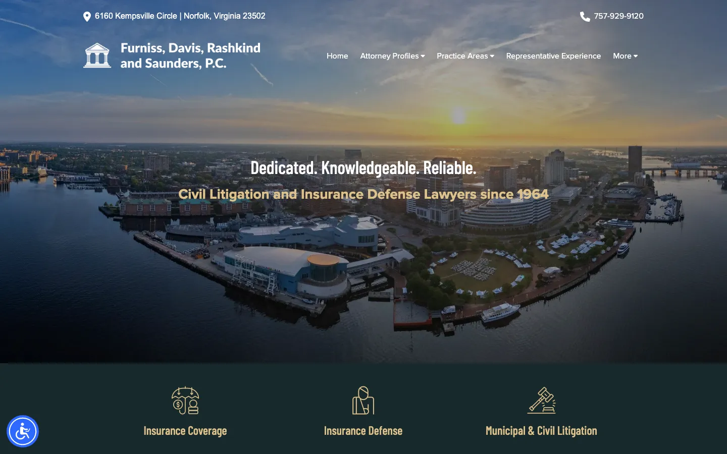 Screenshot of the Furniss, Davis, Rashkind and Saunders, P.C. website