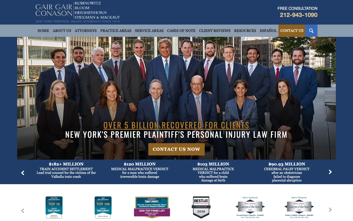Screenshot of the Gair, Gair, Conason, Rubinowitz, Bloom, Hershenhorn, Steigman & Mackauf website