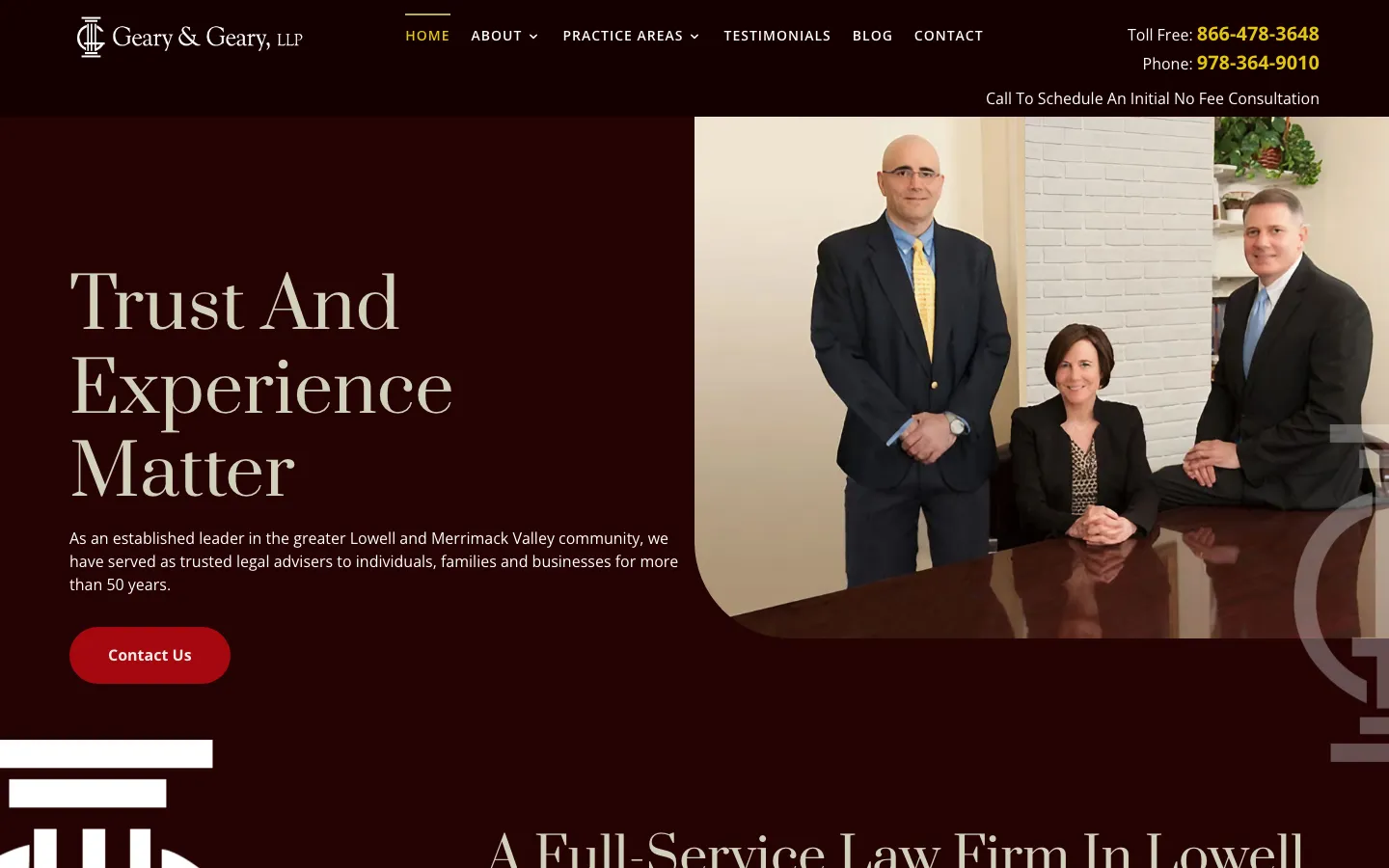 Screenshot of the Geary & Geary, LLP website