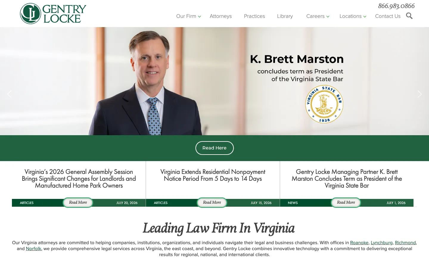 Screenshot of the Gentry Locke Attorneys website