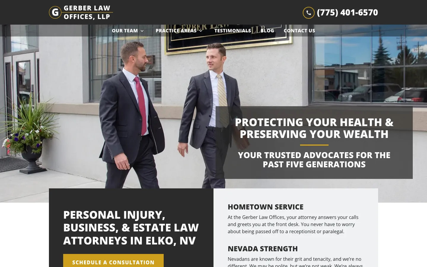 Screenshot of the Gerber Law Offices, LLP website