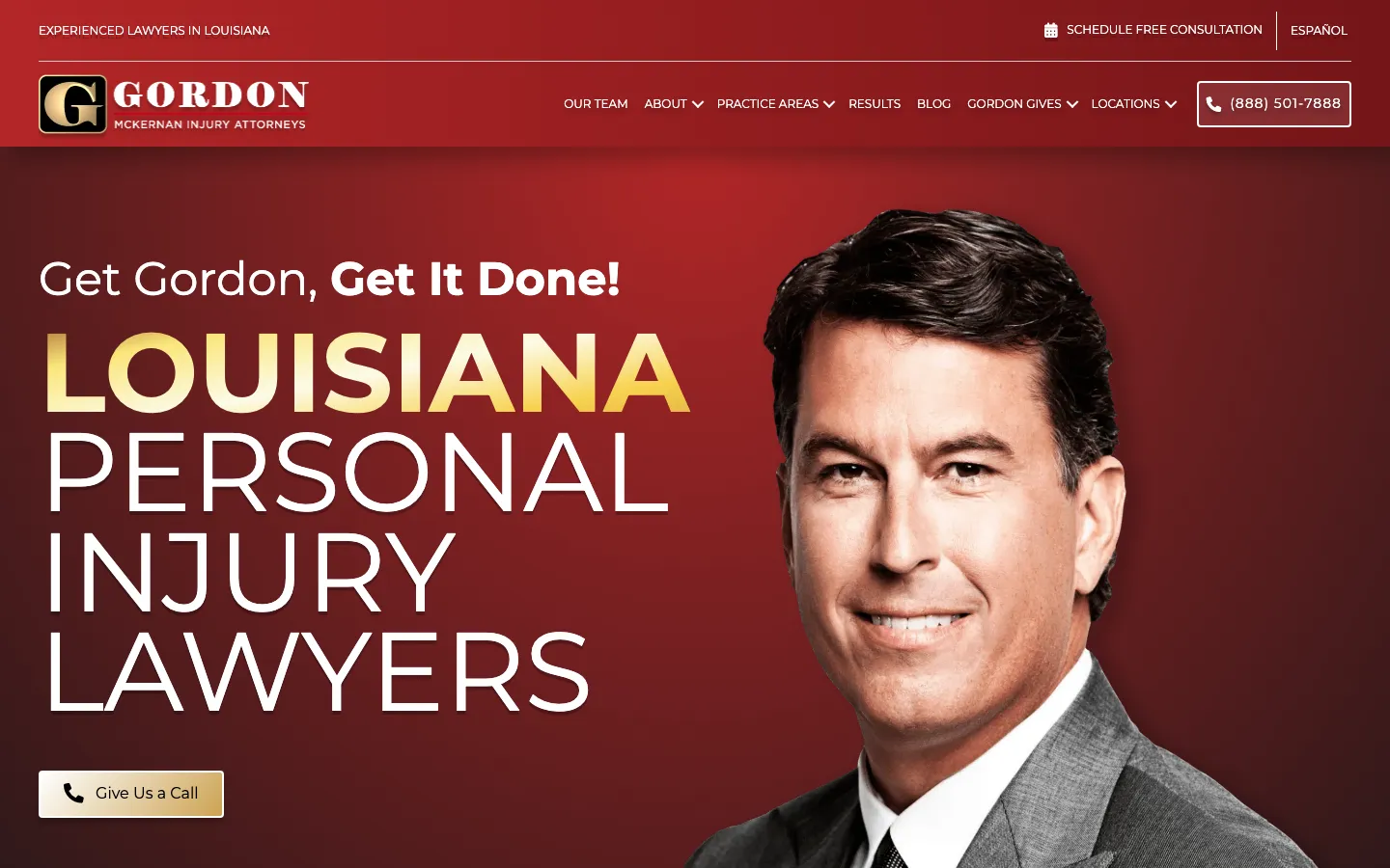 Screenshot of the Gordon McKernan Injury Attorneys website