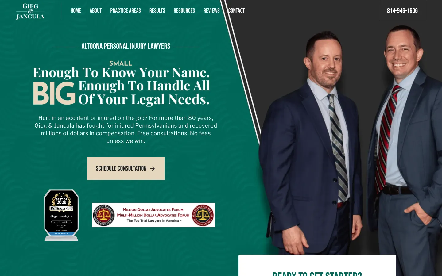 Screenshot of the Gieg & Jancula, LLC website