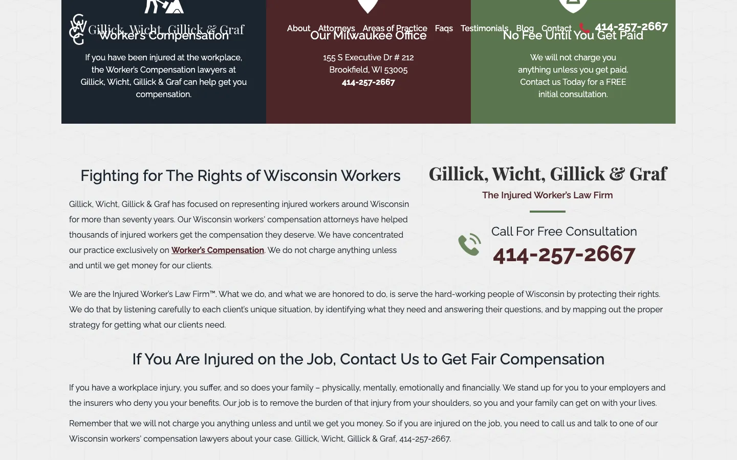 Screenshot of the Gillick, Wicht, Gillick & Graf website