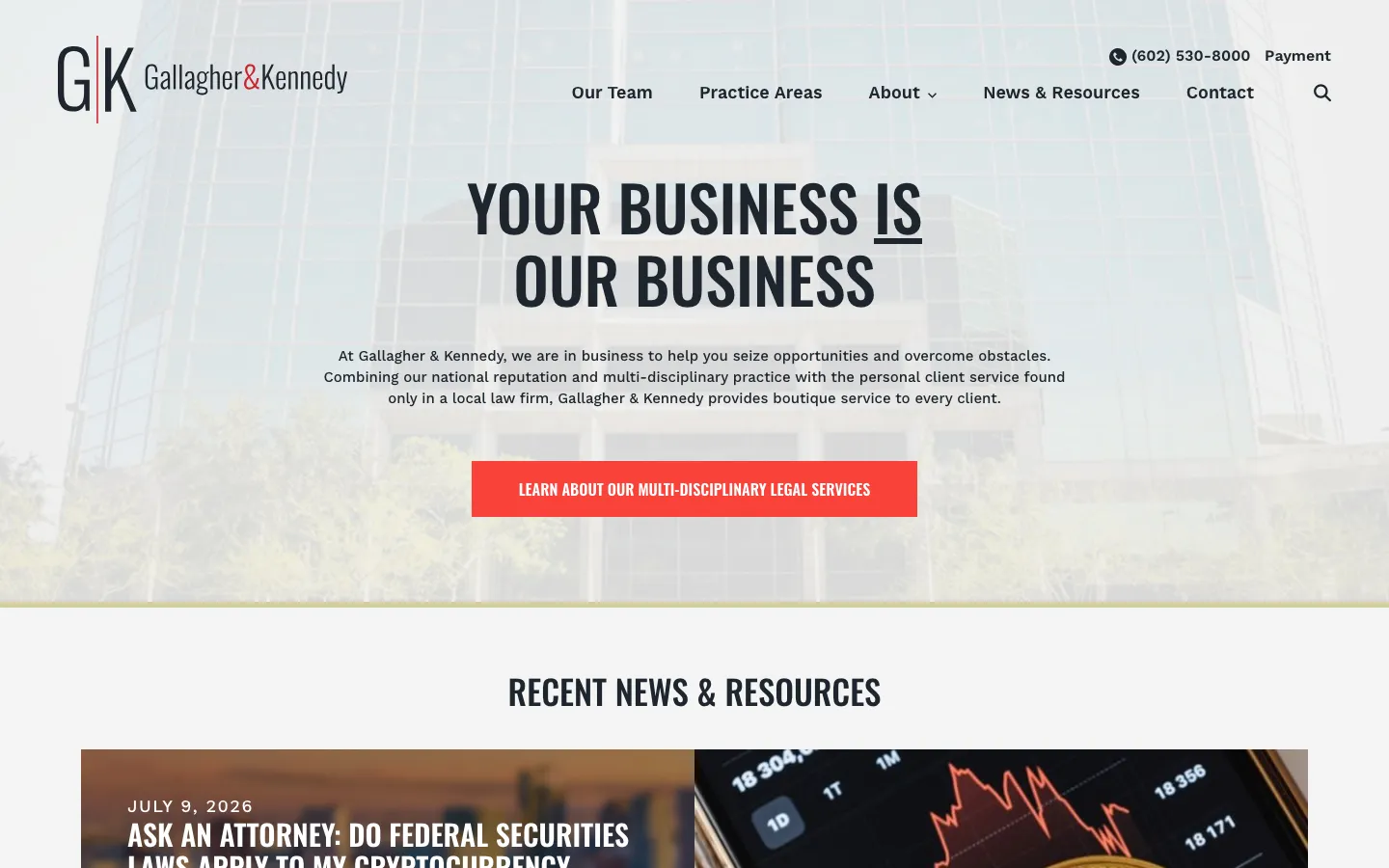 Screenshot of the Gallagher & Kennedy, P.A. website