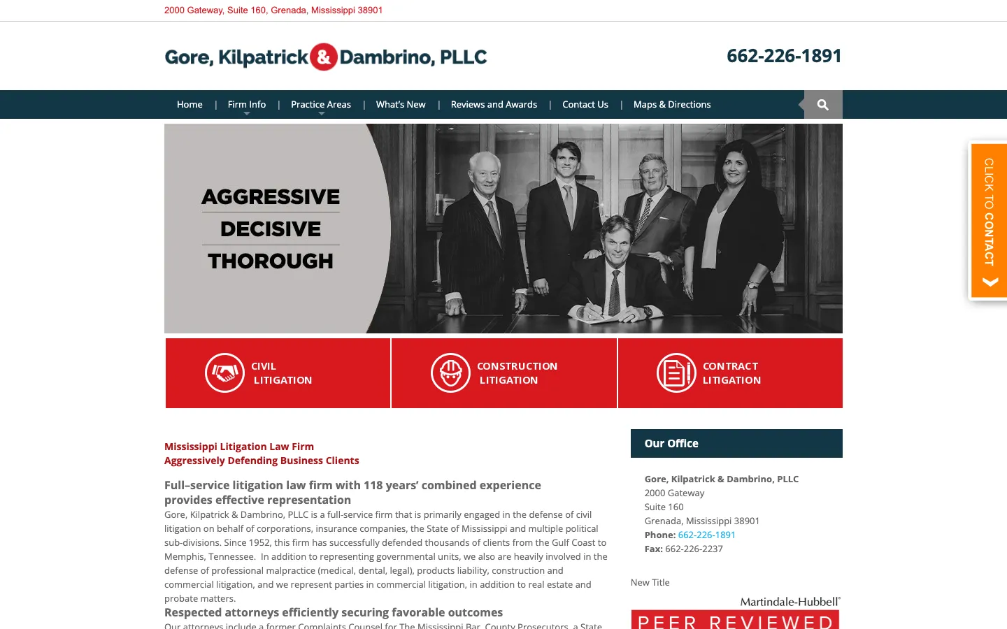 Screenshot of the Gore, Kilpatrick & Dambrino, PLLC website