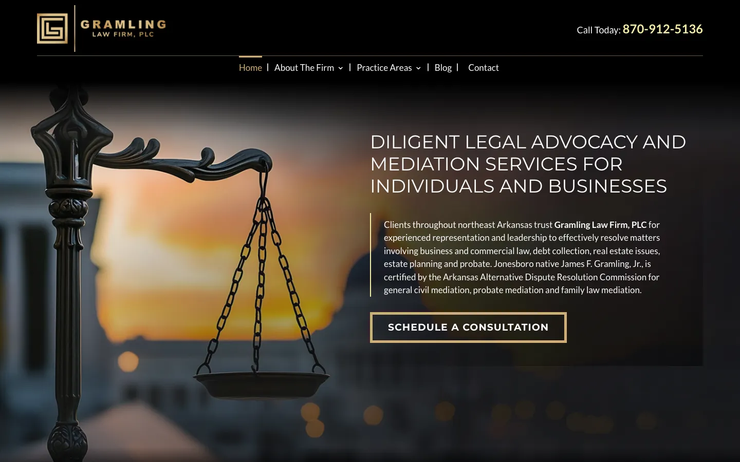 Screenshot of the Gramling Law Firm, PLC website
