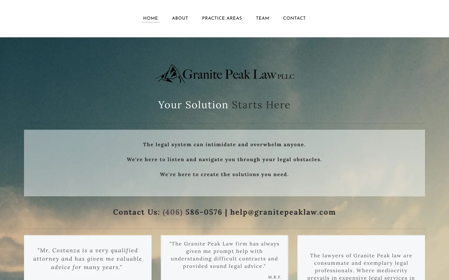 Screenshot of the Granite Peak Law, PLLC website