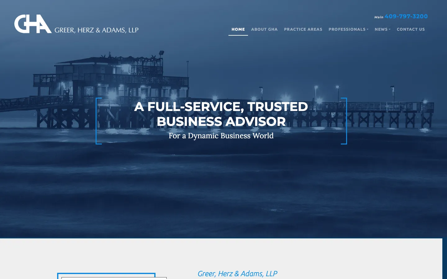 Screenshot of the Greer, Herz & Adams, L.L.P. website