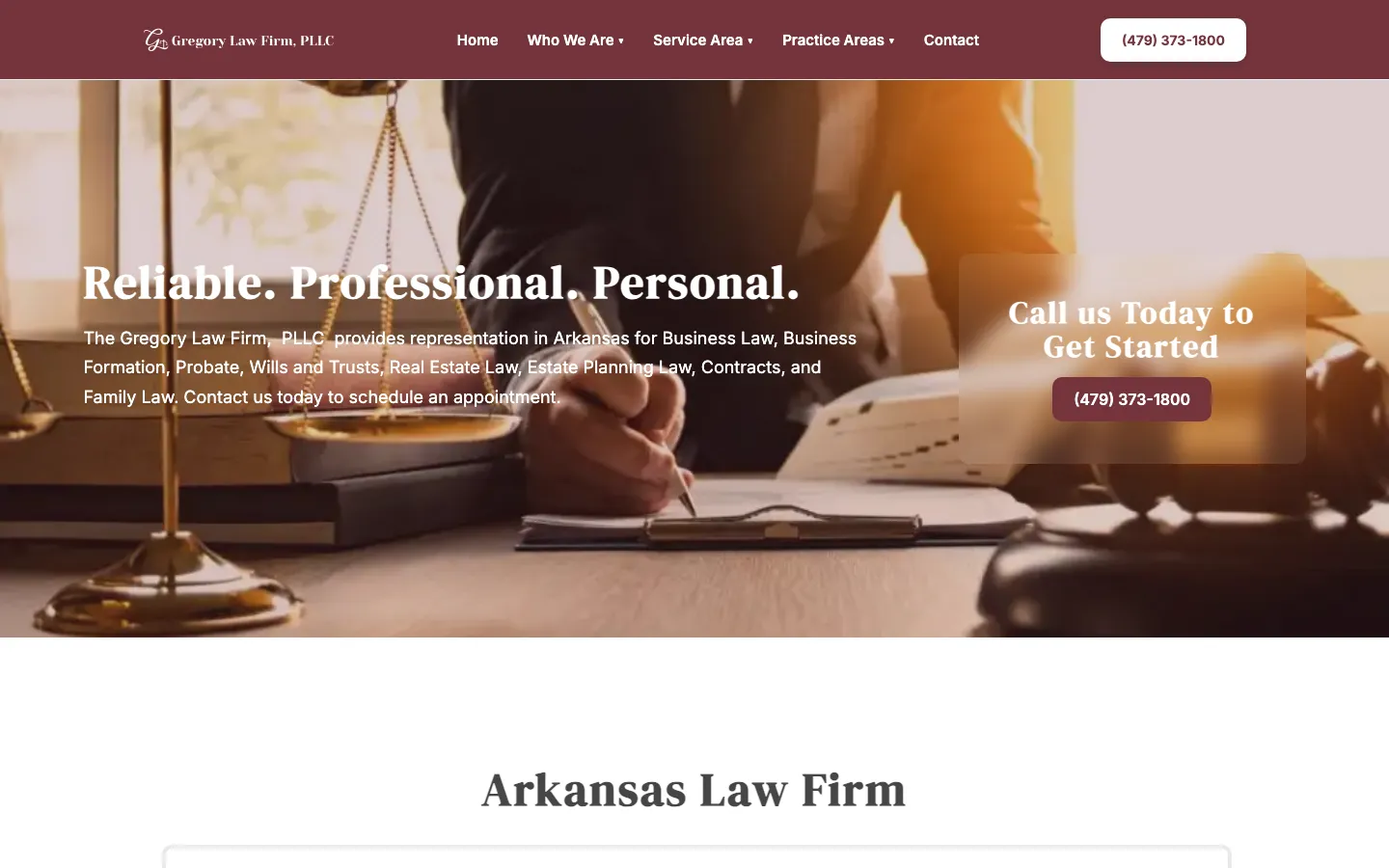 Screenshot of the Gregory Law Firm, PLLC website