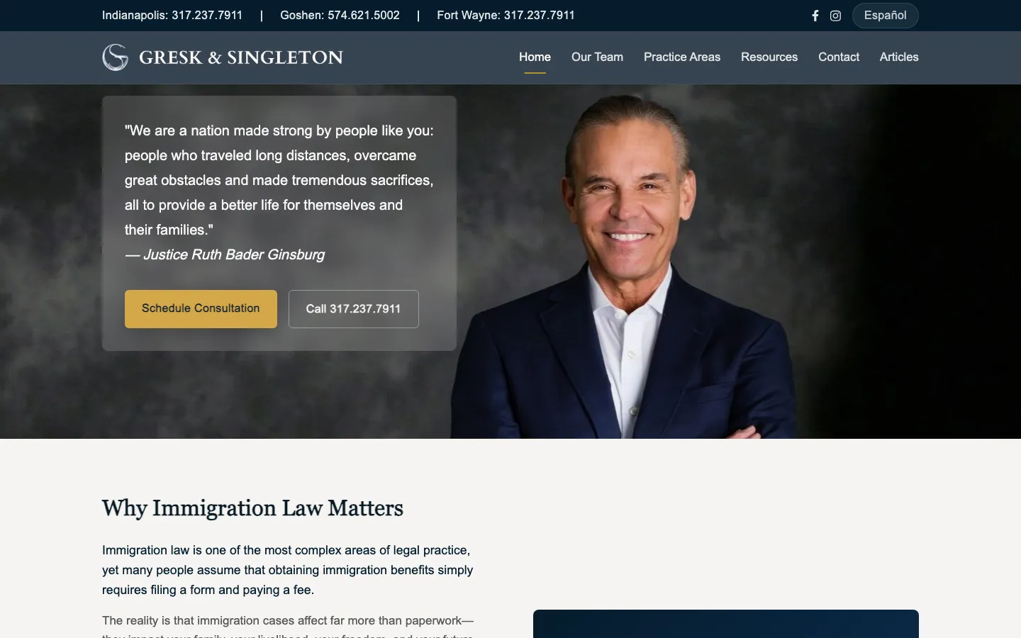 Screenshot of the Gresk & Singleton, P.C. website