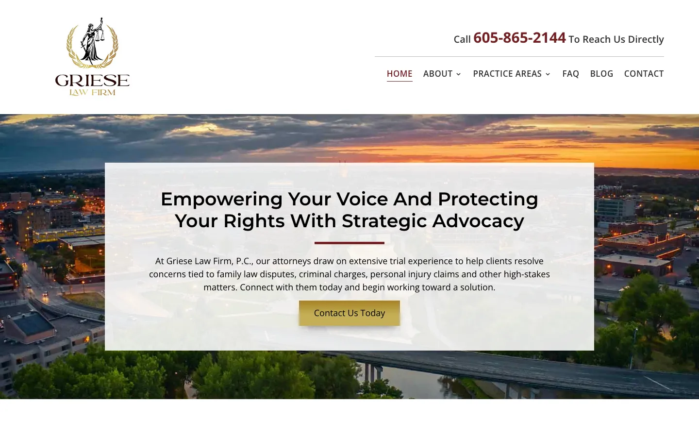 Screenshot of the Griese Law Firm, P.C. website