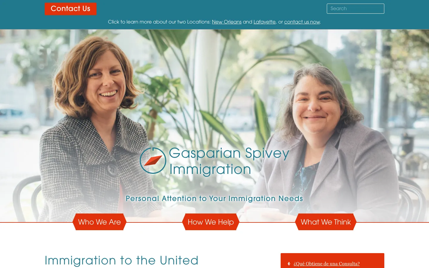 Screenshot of the Gasparian Spivey Immigration website