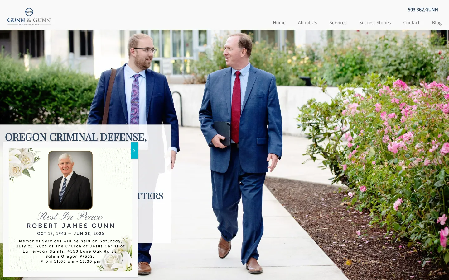 Screenshot of the Gunn & Gunn, P.C. website