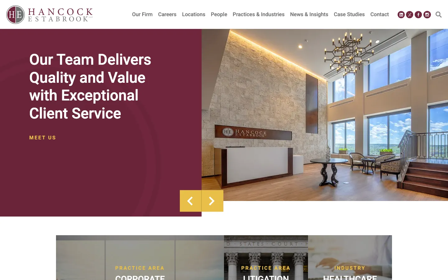Screenshot of the Hancock Estabrook, LLP website