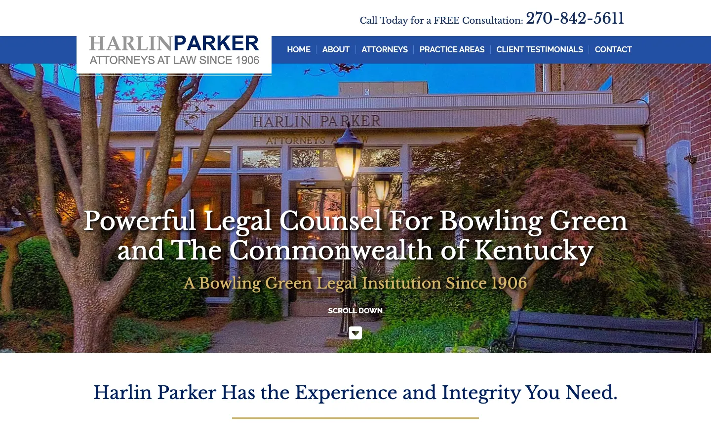 Screenshot of the Harlin Parker website
