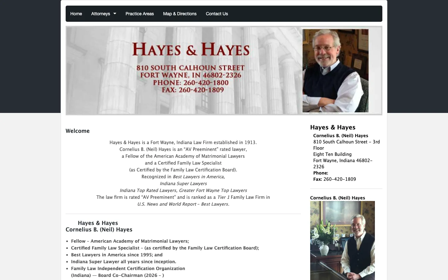 Screenshot of the Hayes & Hayes website