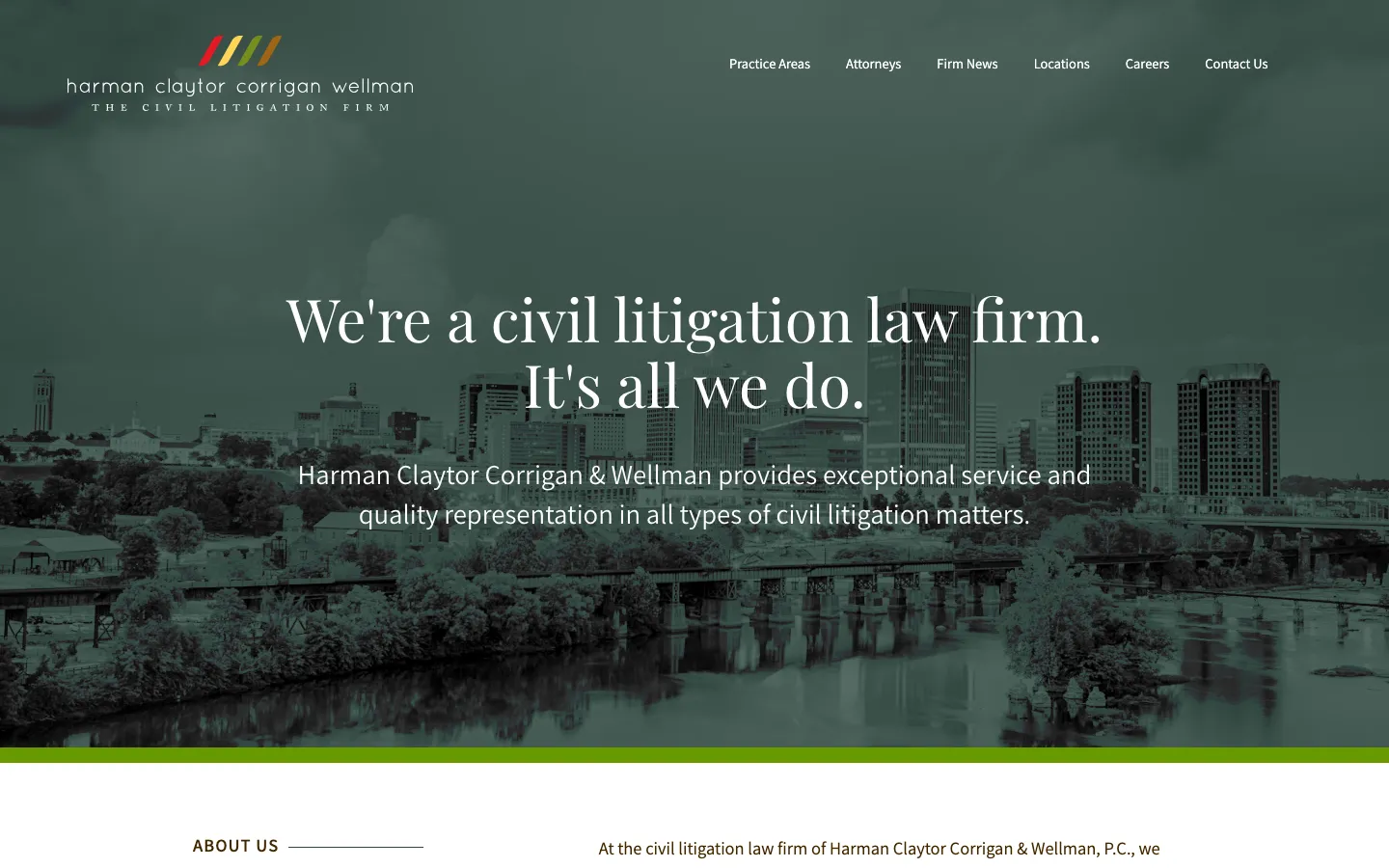 Screenshot of the Harman Claytor Corrigan & Wellman, P.C. website