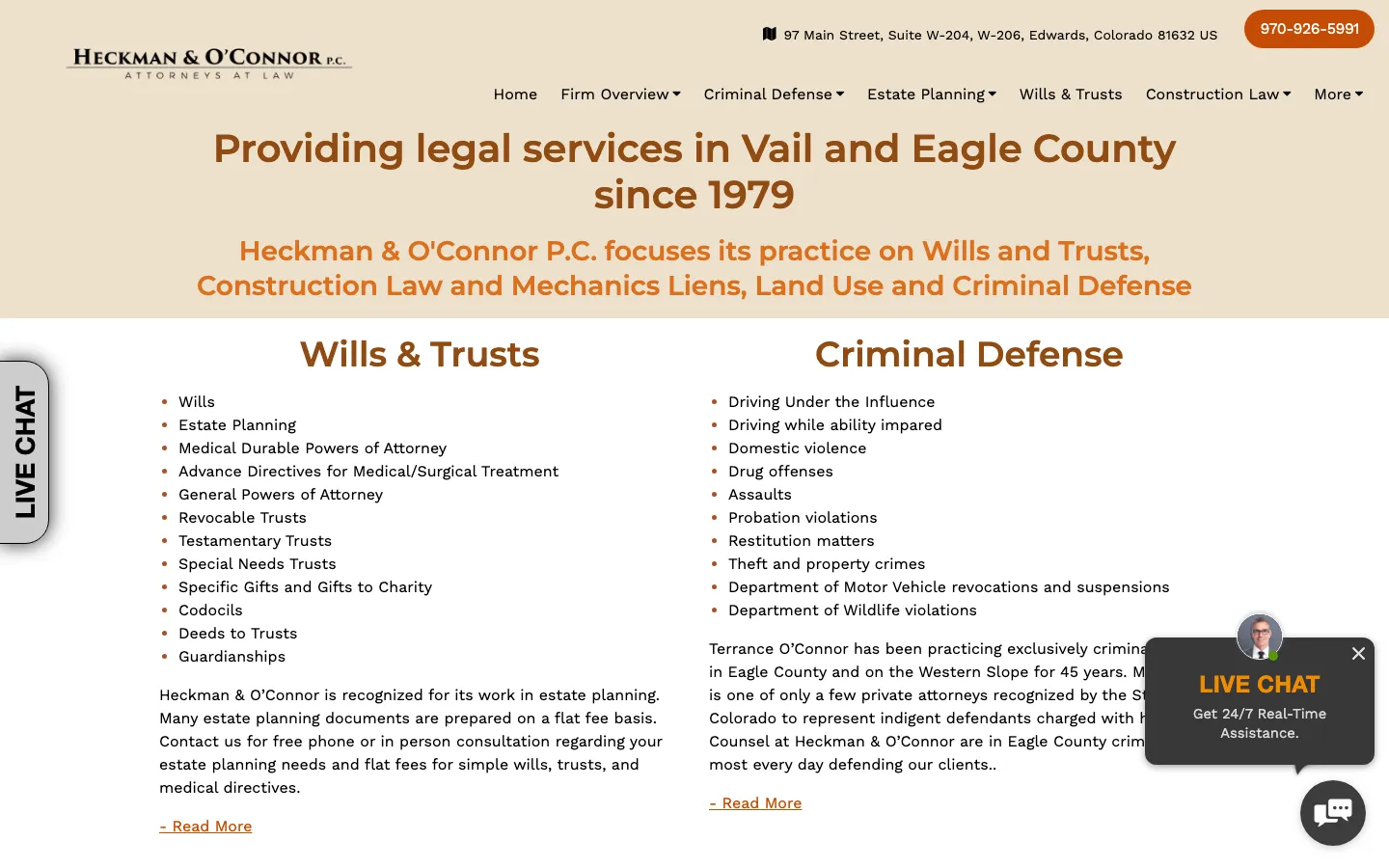 Screenshot of the Heckman & O'Connor, P.C. website